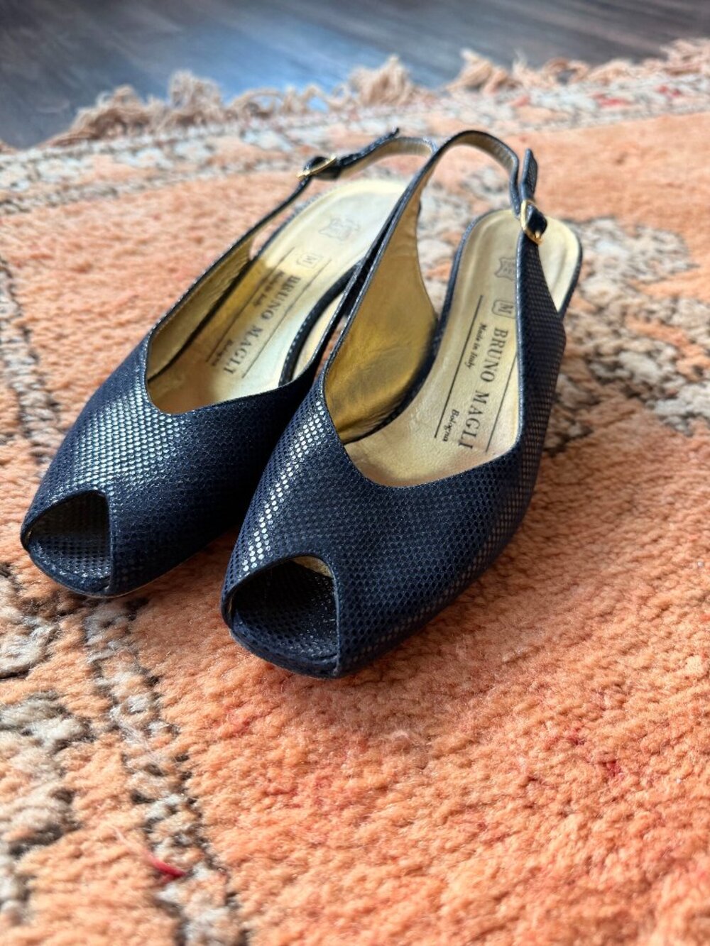 Vintage Bruno Magli slingback heels - black peeptoe sz 6.5